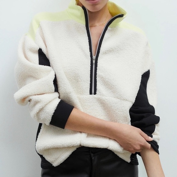 Sanctuary Fireside Shearling Colorblock Zip Pullover Sherpa Sweatshirt Moonlight - Picture 1 of 16